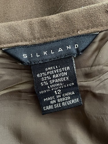 Silkland 12 Brown Blue Floral Embroidered Poly Rayon Spandex Midi A-Line Skirt - Picture 8 of 11