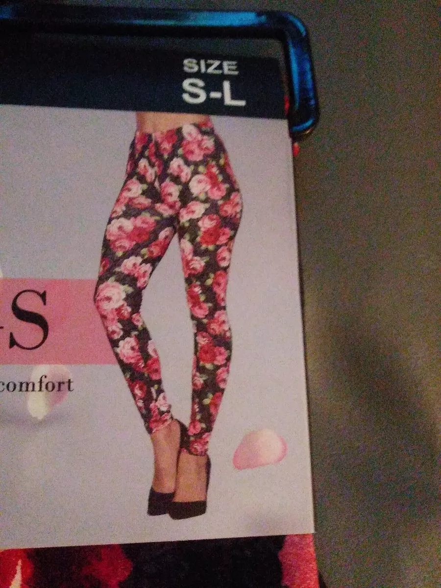 NEW Lildy Super Soft Leggings - Size S-L Black & Red Floral  Polyester/Spandex