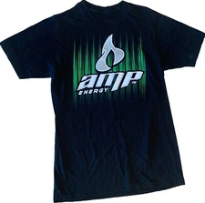 Vintage Amp Energy T-Shirt Small Black 00s Grunge Skate Promo Y2K Skater Retro