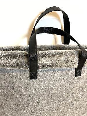Gray Felted Tote with Faux Fur Trim and Black Leather Gray Felted Tote with Faux Fur Trim and Black Leather