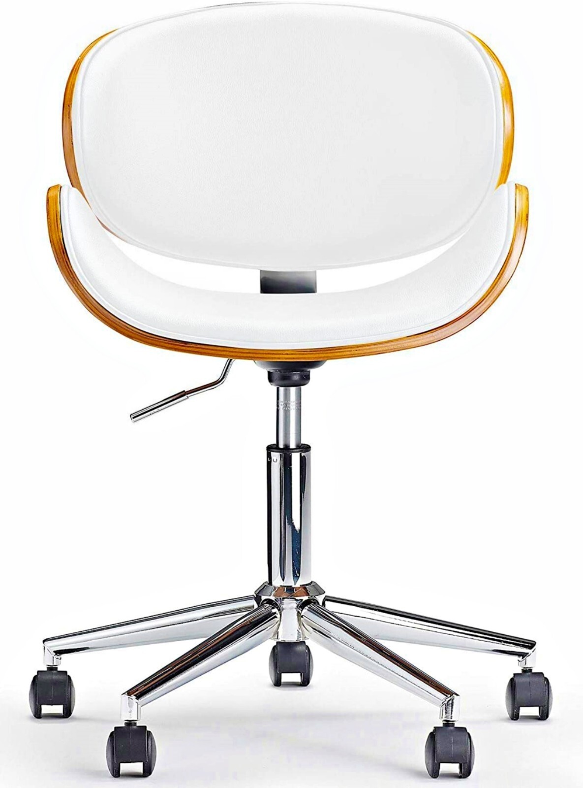 Industrial Desk Chair Vintage Wood Ergonomic Swivel Office Seat White PU Leather eBay