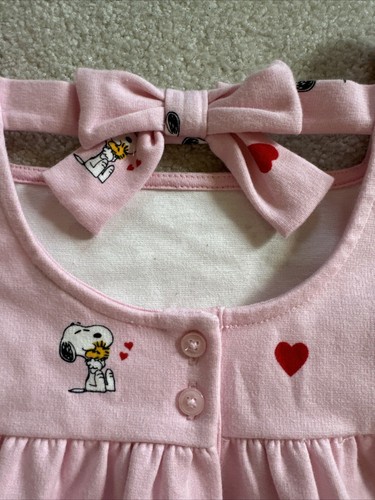 Janie And Jack Snoopy Woodstock Hearts Pink Dress Short Sleeves Girl 4 Headband - Picture 9 of 14