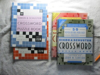 Simon & Shuster Crossword Puzzle Book, Lot Of 4, John M. Samson, 200 Puzzles