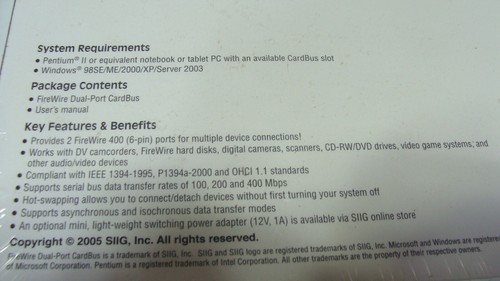 SIIG Inc. Fire Wire double port carte bus 02-0322A NN-PCM222-S4 - Photo 4/4
