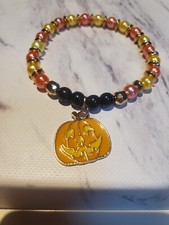 Handmade Halloween Bracelet With Pumpkin Charm Yellow Orange