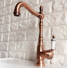 Red Copper Bathroom Sink Basin Deck Mounted Tall Faucet Mixer Tap Single Hole