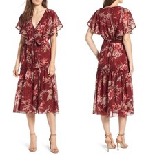 Misa Dress Womens Extra Small Veronique Ruffle Midi Tiered Floral V-Neck Flowy