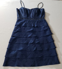Jessica Howard Tiered Embellished Two Piece Dress W/Jacket Size 8 Navy