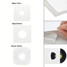 20 Pcs Vinyl Record Protecter Bags Clear White Sleeves for 12 10 7 LPs