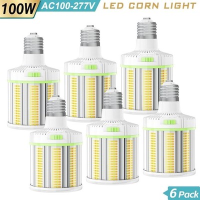6 Pack 100W LED Corn Light Bulb Warehouse High Bay Lamp Adjustable CCT E39 Base