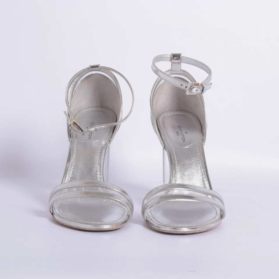 Louis Vuitton Women Silver Sandals Leather Transparent Ankle Strap Shoes EUR 38 - Image 3 of 4