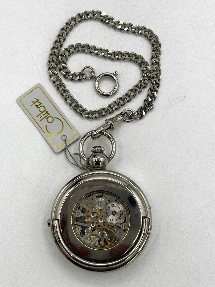 Reloj Bolsillo COLIBRI ESQUELETO DOBLE CARA Mecánico NUEVO Foto 2 de 4