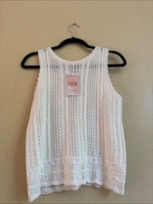 New Open Knit Sleeveless Sweater Tank in white