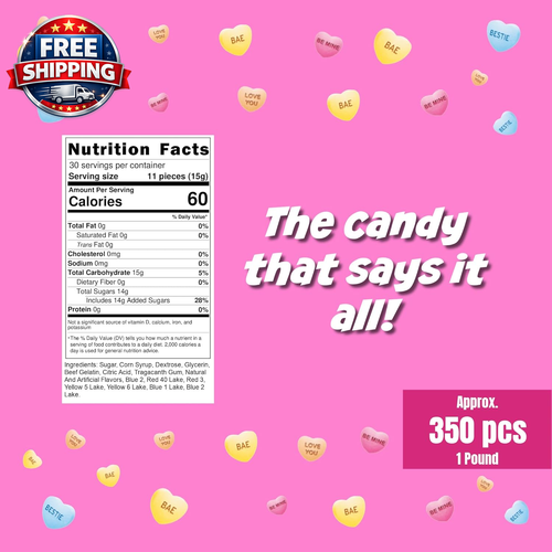 Tiny Conversation Hearts Candy for Valentine’S Day, 1 Lb Bag – Tiny Pastel Heart - Picture 2 of 12