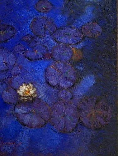 J. Mackie 1917. Pastel. Study of water lily
