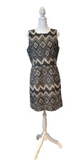 J Crew Women's Black & Cream Print Sleeveless Dress Lined Pockets Size 8