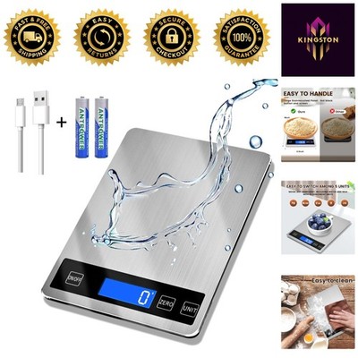 Precision 33lb Digital Kitchen Scale - USB & Battery - Stainless Steel Elegance