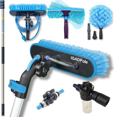 Water Fed Cleaning Kit with Soap Dispenser, Brush, Squeegee, Cobweb Duster for