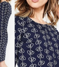 Boden Navy Blue Climbing Vine Print Jacquard Dress Size 8P Petite