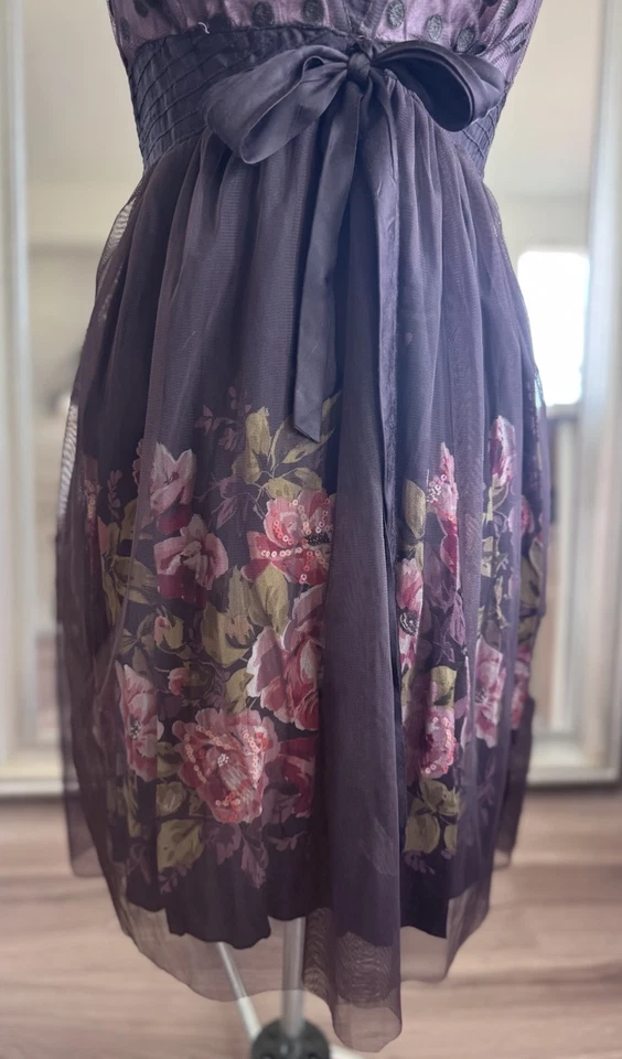 Vestido Boho Rene Derhy Marrón Lunares y Floral Cizalla Cottage Core Talla S Foto 4 de 4