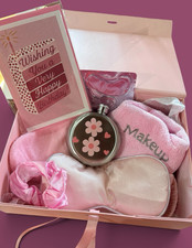 Pink Floral Gift Set - Socks, Eye Mask, Headband, Flask, Scrunchie, Card