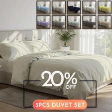 3PCS Egyptian Cotton Duvet Cover Set 400TC Soft Bedding Single, Double, King -UK