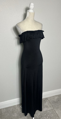 Baby Phat Liquid Knit Stretch Sleeveless Strapless Maxi Dress Ruffle y2k Black S