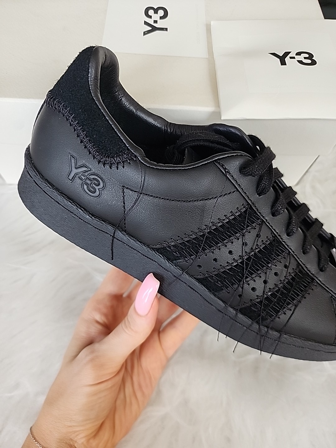 Adidas Y-3 Triple Black Leather Superstar Sneakers Men's US  7 HP3127 Women image 2
