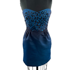 URBAN OUTFITTERS Silence + Noise Navy Blue Bead Trim Ombre Leopard Dress M NEW