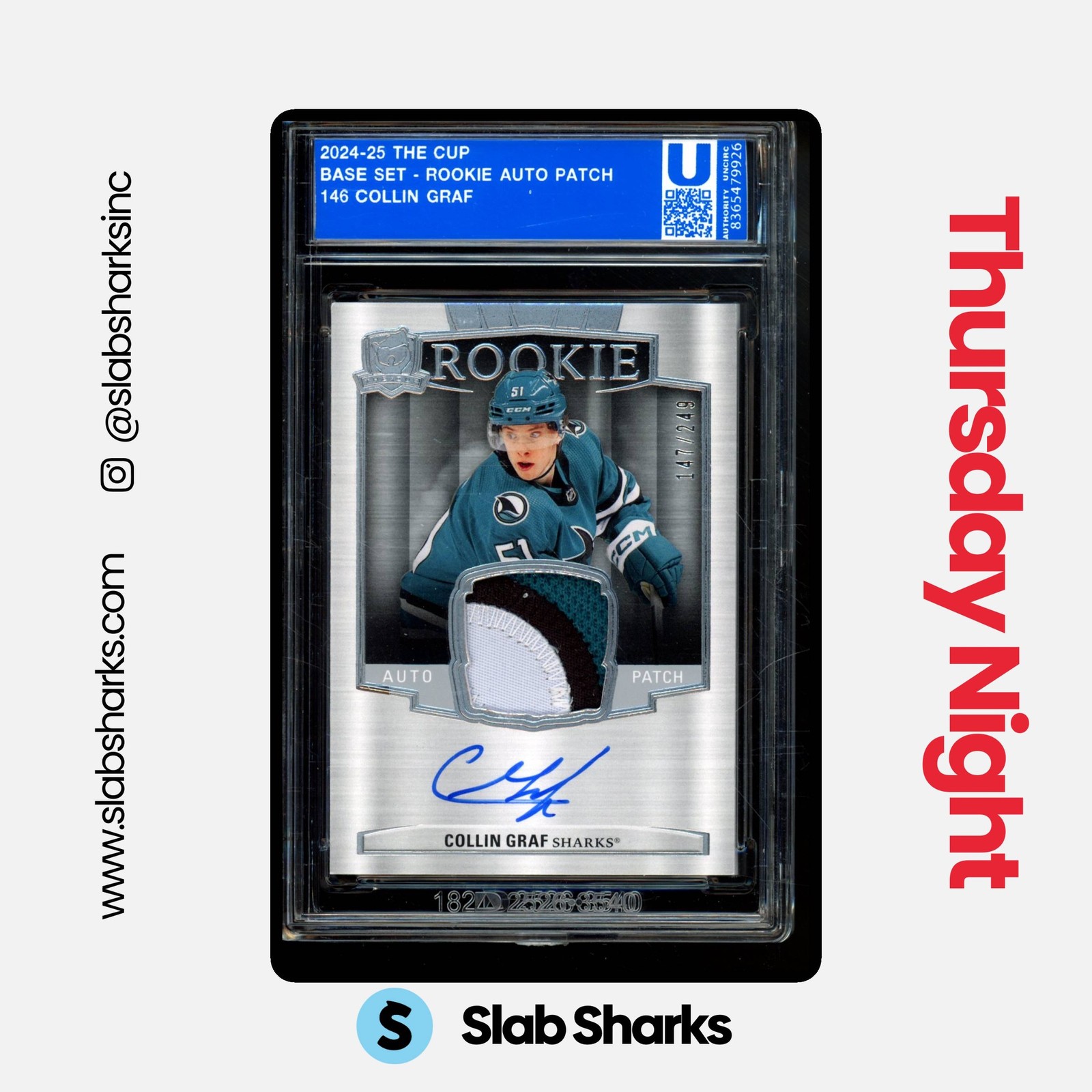 2024 UPPER DECK THE CUP #146 COLLIN GRAF PATCH AUTO ROOKIE RC /249