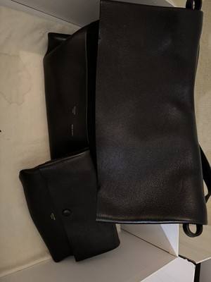CELINE SHW All Soft Shoulder Bag 17218351B Lambskin Leather Black with Pouch