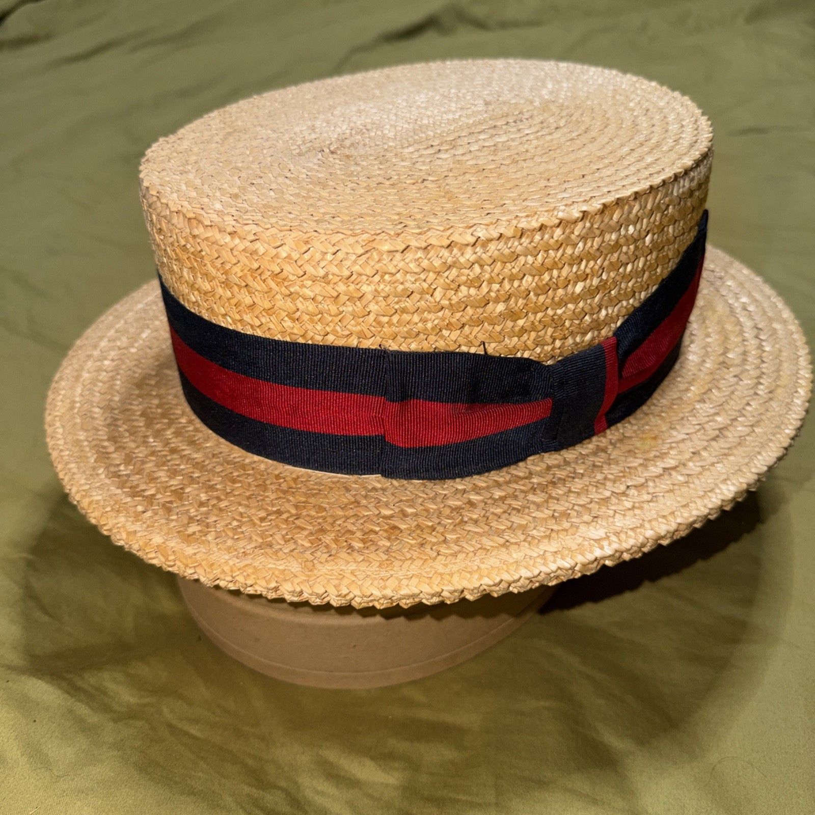 Sombrero de Barco de Paja Vintage Talla 7 1/2 - 60cm Skimmer Gondolero Florencia Hecho en Italia