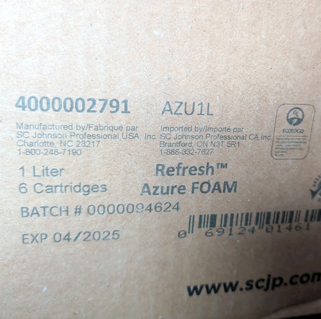 CASE OF 6 SC Johnson Professional Refresh AZURE 1 Liter Foaming Hand Soap 04/25