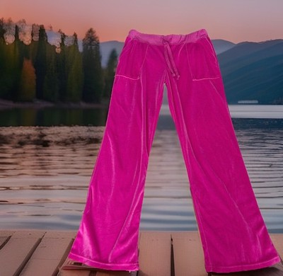 Y2K Dulce Divine Velour Track Pants Lounge Pants Hot Pink Back Pockets Size L