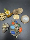Vintage Brooch Pin Lot Lucite Pearl Coin Floral Statement Costume Jewelry