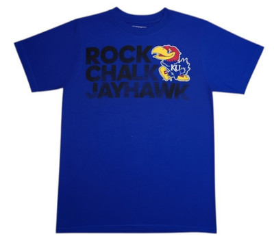 Adidas Kansas Jayhawks  Rock Chalk Jayhawk  Graphic T-Shirt   Size Small   Blue