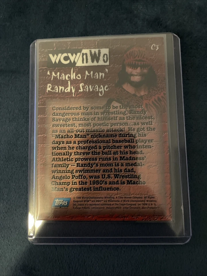 1998 Topps cromo WCW NUEVO Y NUEVO Macho Man Randy Savage #C3 inserción persecución con revestimiento Foto 2 de 2