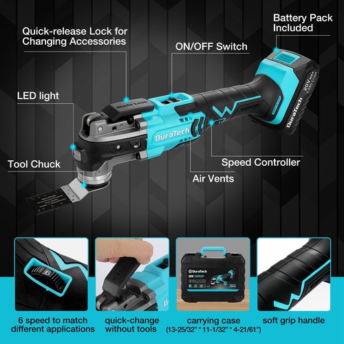 DURATECH Cordless Oscillating Tool 20V Oscillating Multitool 3°Oscillation Angle - Picture 6 of 12