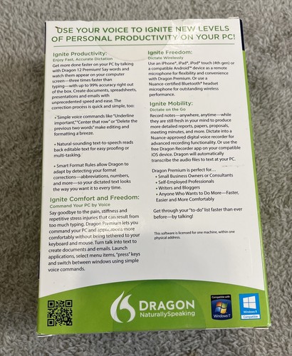 Nuance Dragon NaturallySpeaking 12 Premium Edition Windows K609A-G1B-12.0 Sealed - Picture 5 of 9