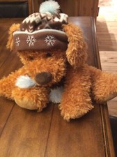 Hug Fun Intl Inc.Winter Brown Teddy Bear Plush Dog 14" Hat  Scarf EUC