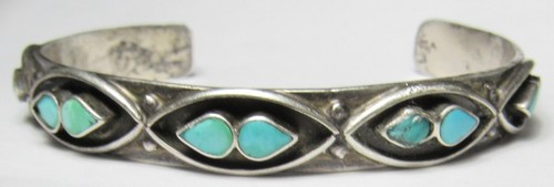 Native American Zuni Turquoise 10 Stone Row Sterling Silver Bracelet Cuff - Picture 2 of 24