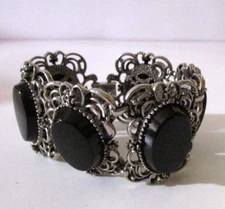 Vintage Emmons Silver Tone Black Resin Bracelet Signed