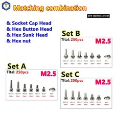 250pcs M2.5 304 Stainless Steel Allen Hex Socket Screws With Hex Nut Assortment