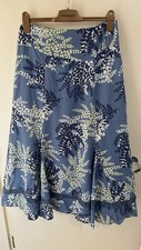Monsoon Blue Floral Ramie Maxi Skirt Size 10 Boho Frill Hem