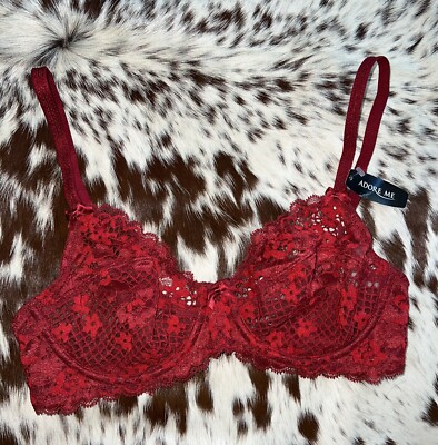 Adore Me NEW Red Lace Bra NWTS Sexy Lingerie 32C (X) Semi Sheer | eBay