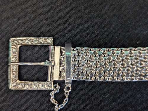 Bracciale Vintage Argento Sterling Zirconi Cintura Maglia Sicurezza Regolabile 9" Idea Regalo 925 - Foto 4 di 7