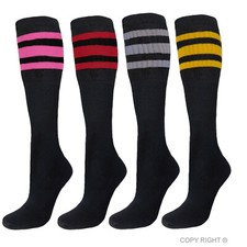 4PK TUBE SOCKS COTTON 22 INCHES OLD SCHOOL SOCKS BLACK ASSORTED STRIPED COLORS