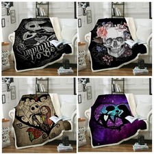 Image of Halloween Skull Soft Thick Warm Blanket Fleece Faux Fur Sofa Throw Bedding Chair