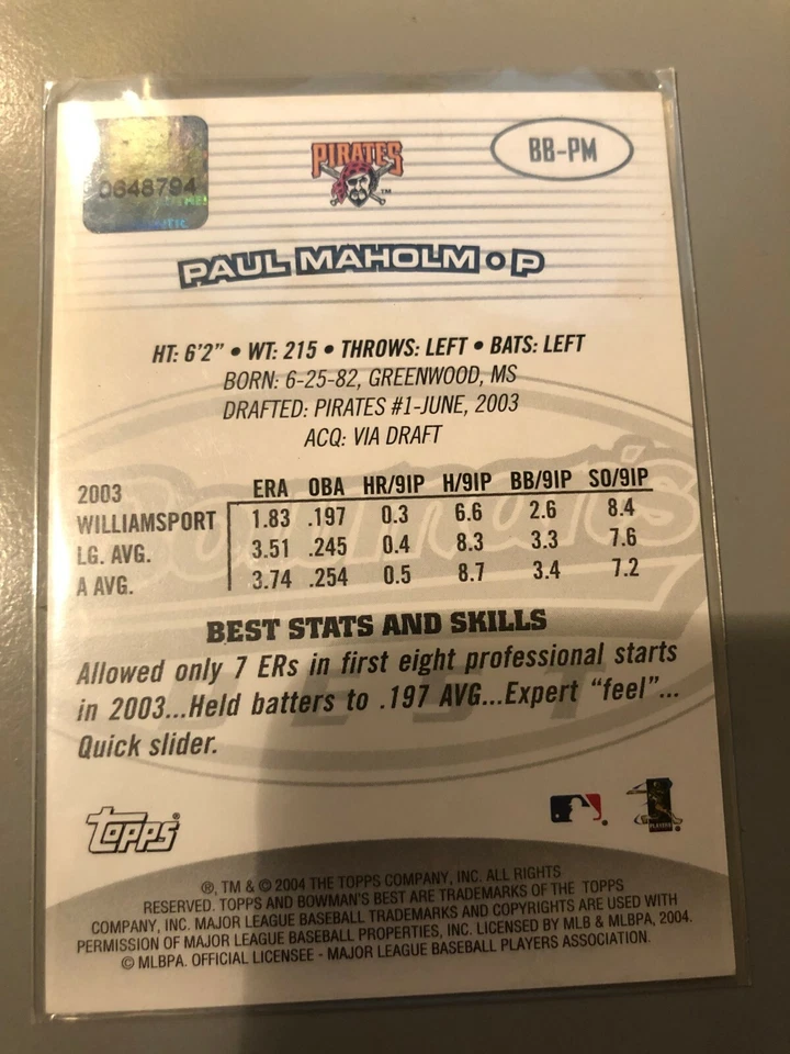 7 Paul Maholm 2004 Topps Traded Gold #T137 #/2004 & Bowman Best Auto #BB-PM RC's - Imagem 3 de 4