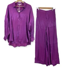 DAVI & DANI Shirt & Pants Set Purple Hot Pink 2 Piece Flowy Relaxed NWT